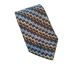 Comandini Grays Gold Geometric Italian Silk Men’s Tie EUC